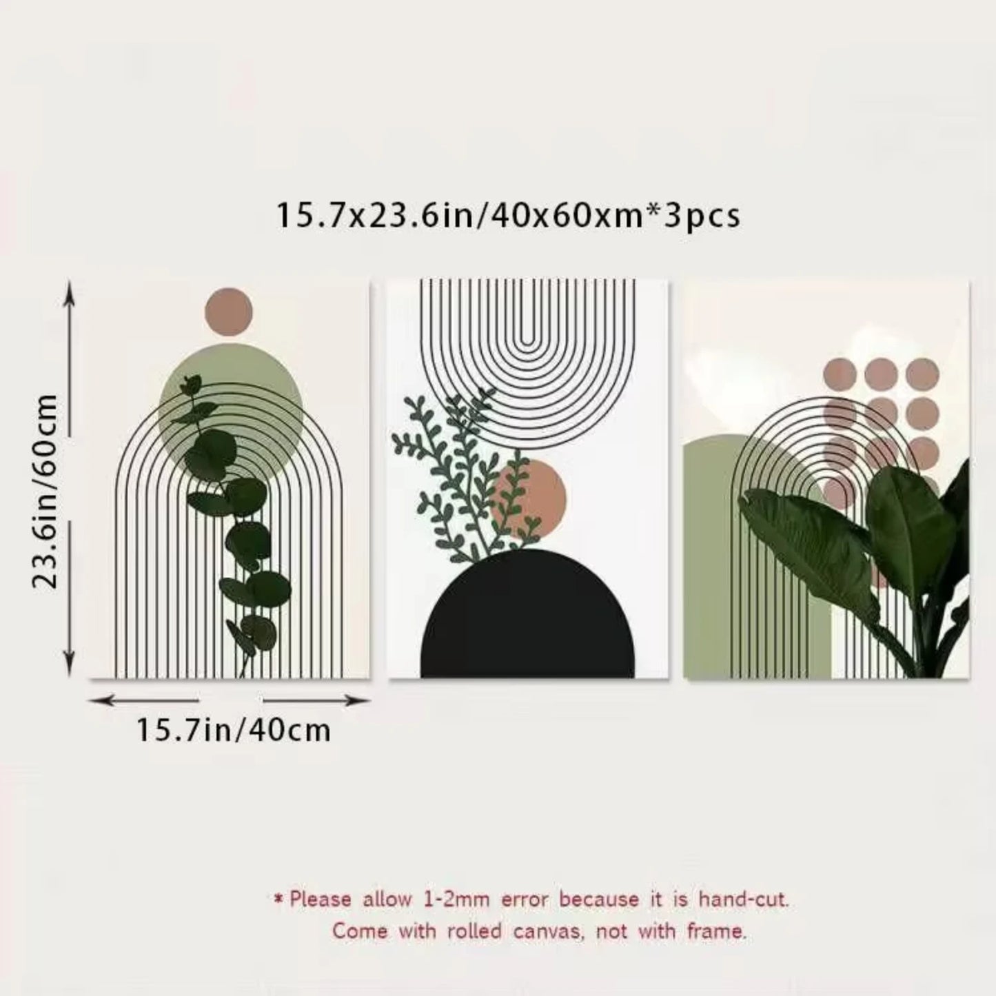 3pcs Modern Abstract Green Plants Leaf Sun Lines Wall Art Canvas Painting Posters Prints Pictures Living Room Decor Gifts Stich