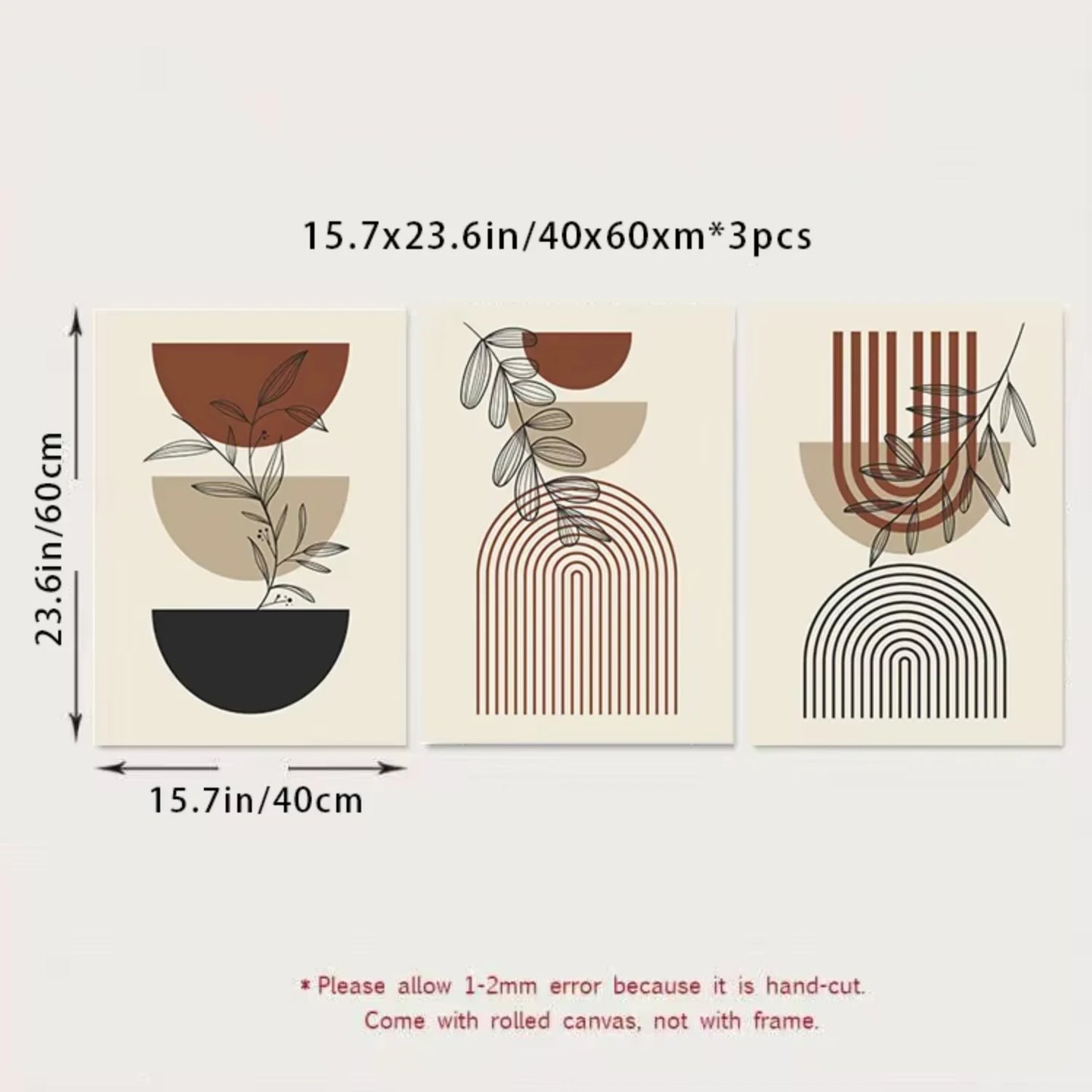 3pcs Modern Abstract Green Plants Leaf Sun Lines Wall Art Canvas Painting Posters Prints Pictures Living Room Decor Gifts Stich