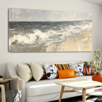 1.5 inch thick pine solid wood frame, classic seaside landscape art wall decoration, landscape painting wall decoration