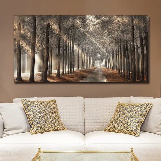 HD Printed Painting Framed Art Works Home Walls Art Fall Scenery Canvas Prints Panorama Forest Wall Hanging Decor 40x80cm