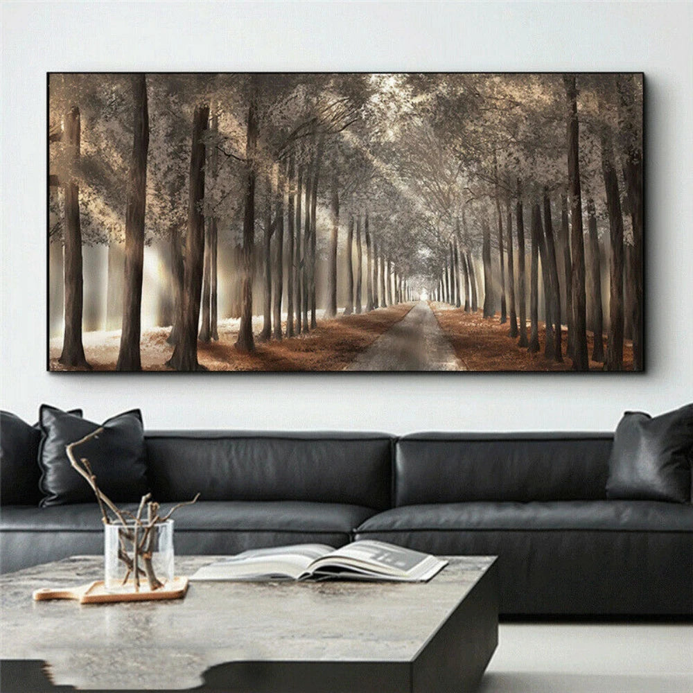 HD Printed Painting Framed Art Works Home Walls Art Fall Scenery Canvas Prints Panorama Forest Wall Hanging Decor 40x80cm