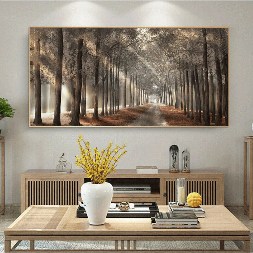 HD Printed Painting Framed Art Works Home Walls Art Fall Scenery Canvas Prints Panorama Forest Wall Hanging Decor 40x80cm